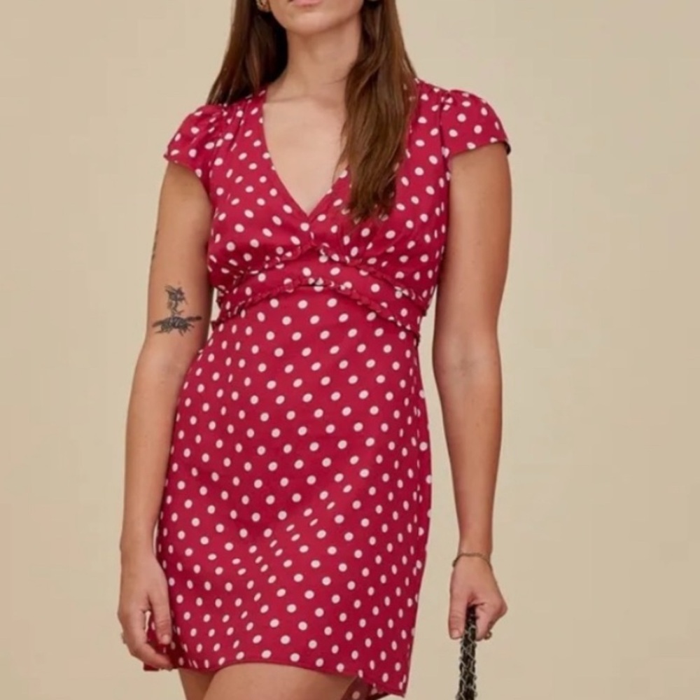 Reformation Janine minidress size 2, red polka-dot